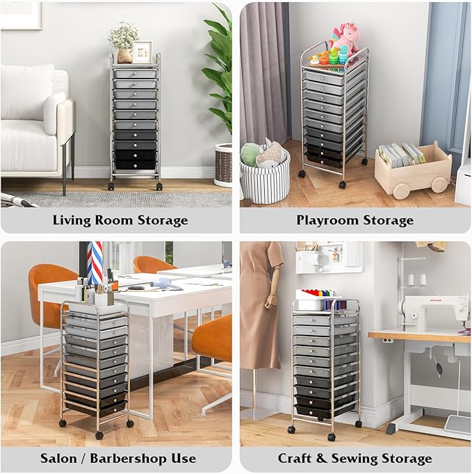 Giantex 10-Drawer Storage Cart w/Universal Wheel, Rolling Cart w/Handle - Image 7
