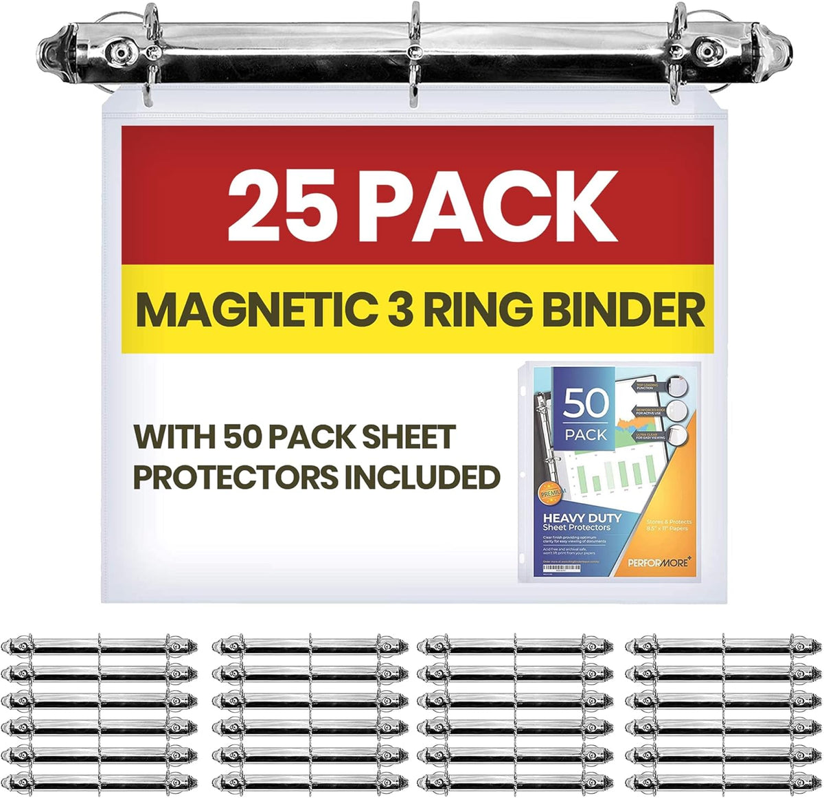 25 Pack Magnetic 3 Ring Binder, 1 Inch Locking D-Ring - Ring Binder Depot
