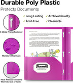 Dunwell 2-Pocket 3-Prong Folders, Clear Front Pocket, 6 Pack, Poly | 6 Vibrant Colors, Durable Acid-Free Poly Plastic, Binder Folders with Brads, Includes Labels