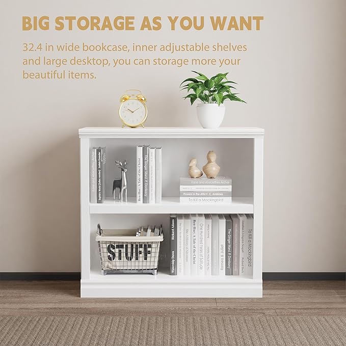 blini 2-Shelf White Bookcase Wooden Bookshelves 33in Wide Floor Standing - Image 5