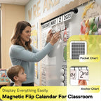 ULIBERMAGNET Magnetic Classroom Whiteboard Bar, Flip Calendar Holder with 5 Hanging Rings & 5 Clips, Magnetic Adjustable Length Anchor Chart Rack for Whiteboard, Office, Classroom, Lesson Plans