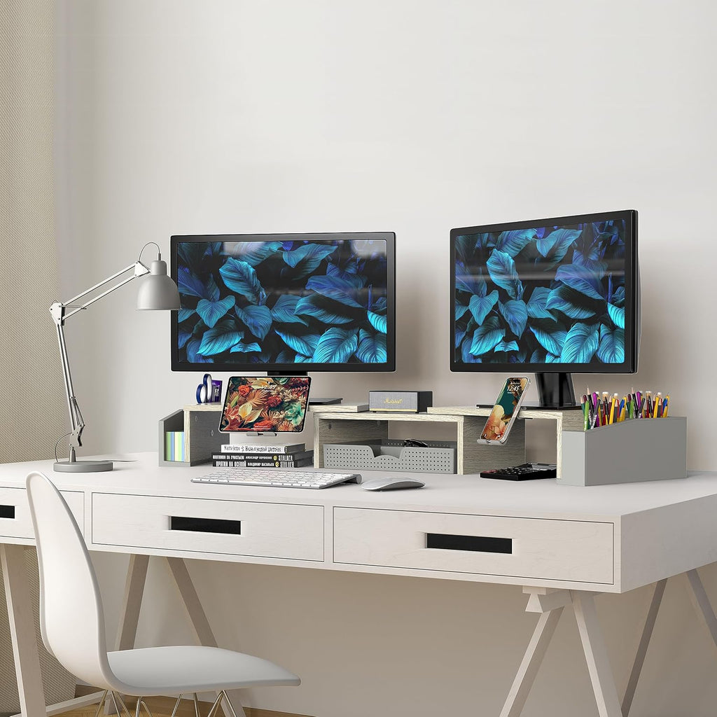 simple houseware desk dual monitor stand riser with showing dimensions