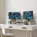 simple houseware desk dual monitor stand riser with showing dimensions