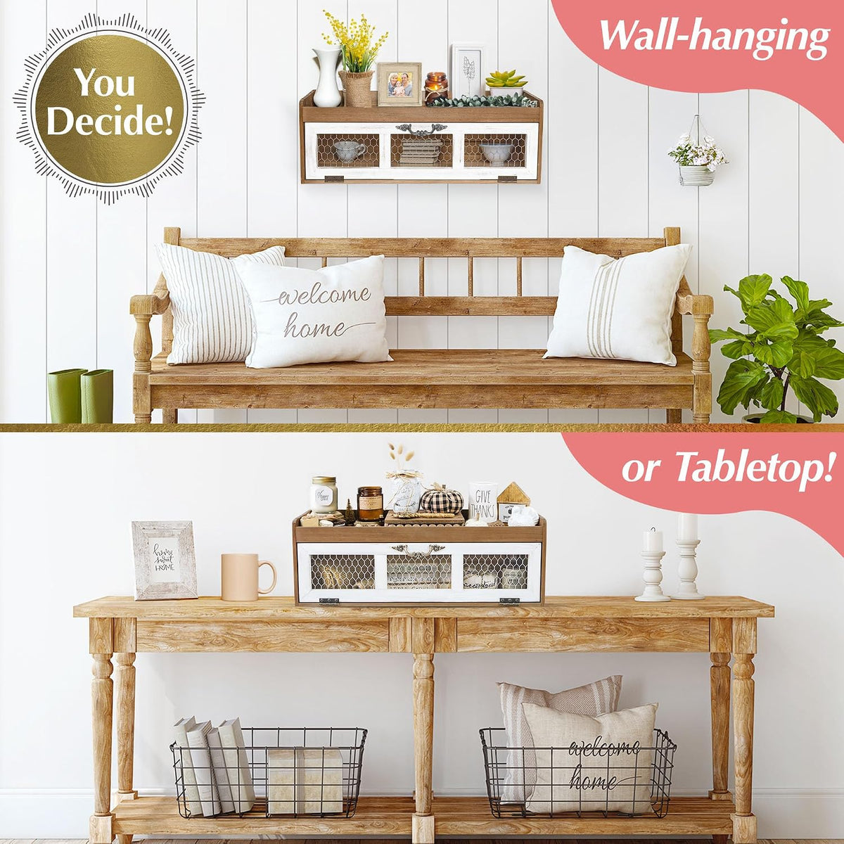 Felt Creative Home Goods Farmhouse Chicken Wire Countertop Shelving Organizer...