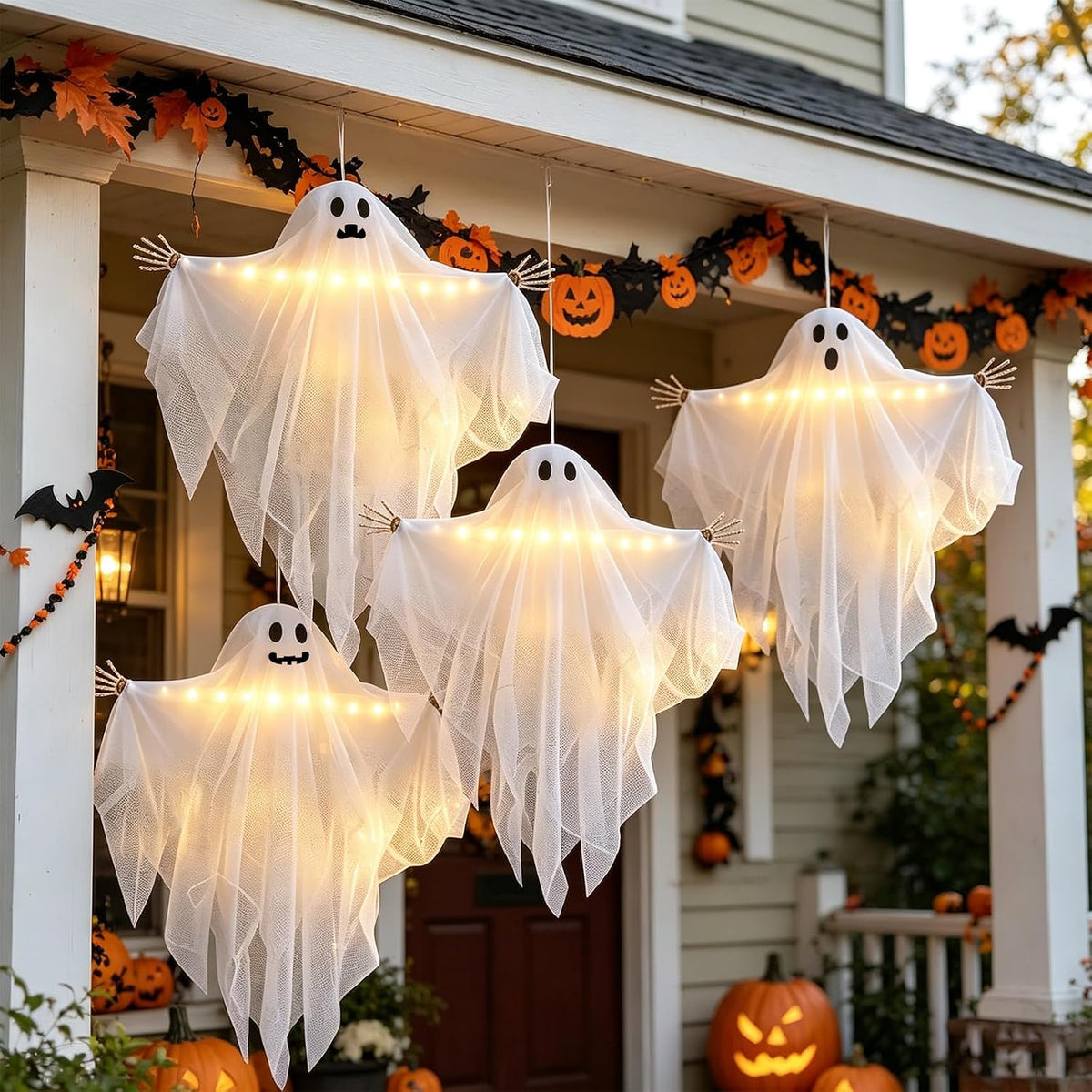 Halloween Decorations Outdoor 4 Pack 27.5" Light up Hanging Ghosts Decor