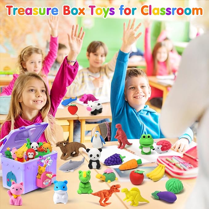 Palmatte 40PCS Mini Animal Erasers Kids Prizes Treasure Box Toys Classroom - Image 3