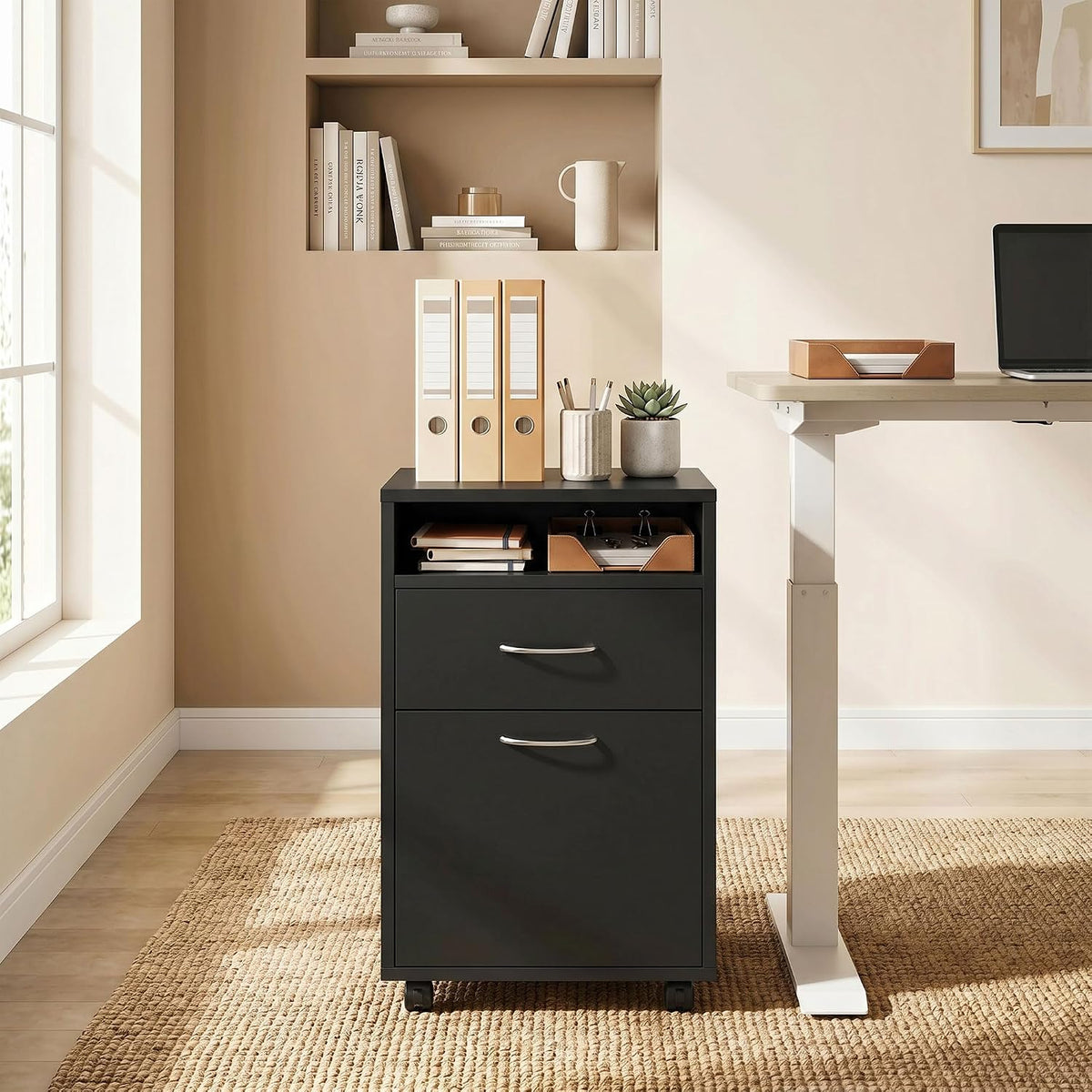 HOMCOM Mobile Storage Cabinet Organizer, Bathroom Drawer Cabinet, Black