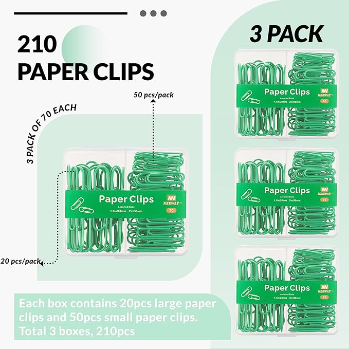 NEEWAY Colorful Paper Clips Assorted Sizes, Small and Large Paperclips - Image 3