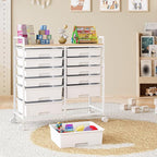 Rolling Storage Cart with 12 Drawers, Wooden Tabletop Utility Cart - Image 9