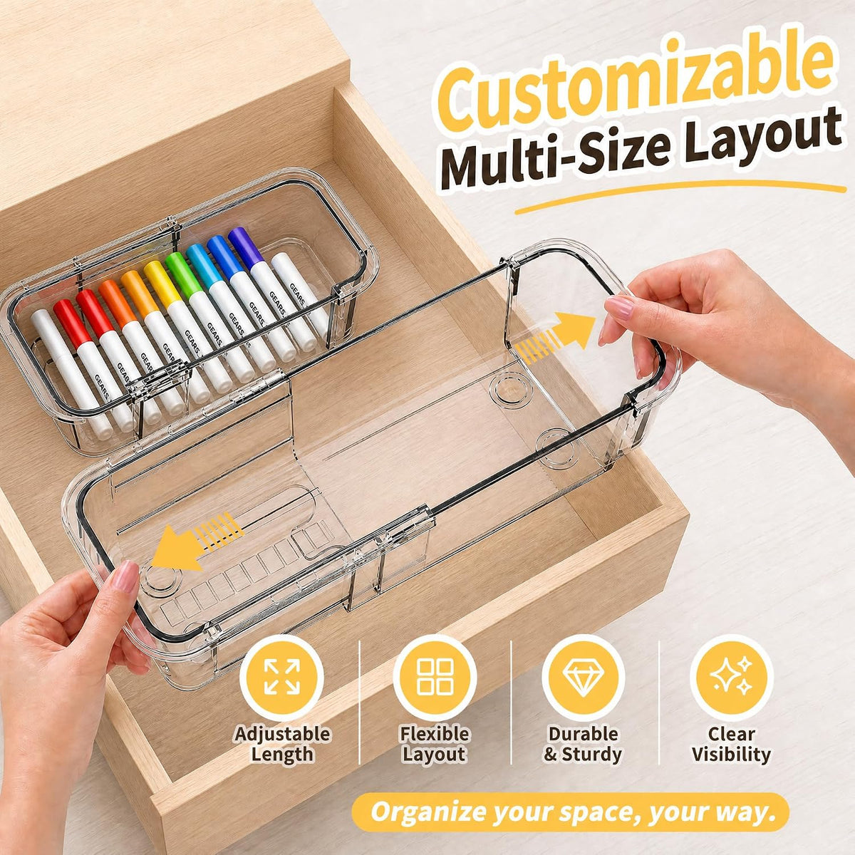 20 PCS Expandable Clear Drawer Organizers, 3-Size Extendable Drawer Dividers,...