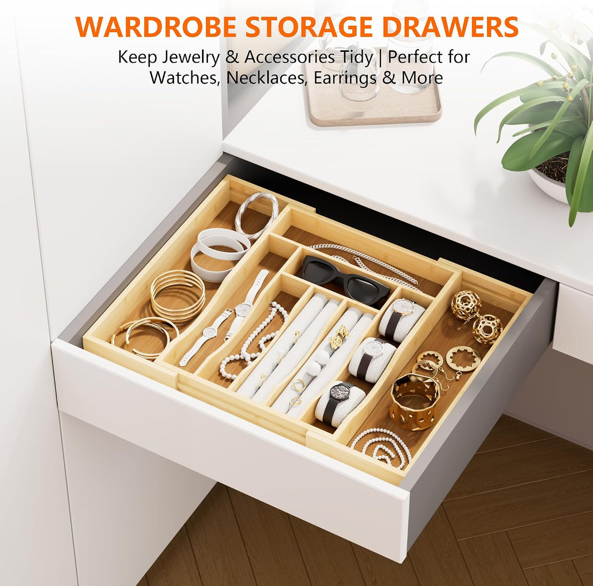 Expandable Bamboo Drawer Organizer Cutlery 7-9 Slots Natural