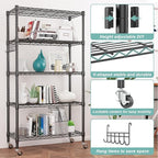 Himimi 5-Tier Storage Shelf Wire Shelving Unit on Wheels Heavy Duty Metal - Image 5