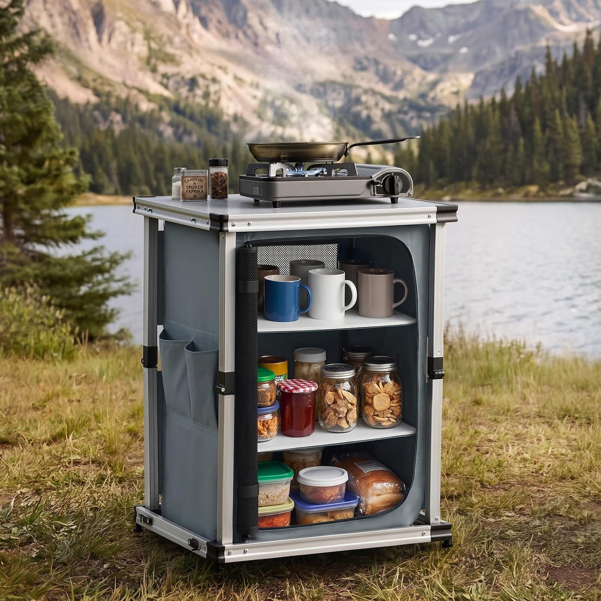 VEVOR Folding Camping Storage Cabinet, Outdoor Portable Lightweight Table