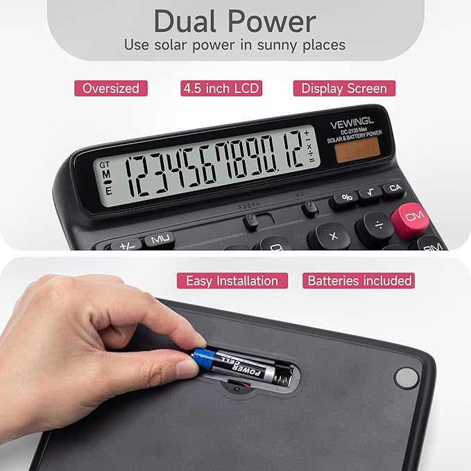 VEWINGL Desktop Calculator, 12-Digit Large LCD Display, Big Computer-Style Keys - Image 3