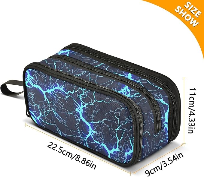 BOENLE Dark Blue Electric Lightning Pencil Case Box Boys Girls Large Pencil - Image 4