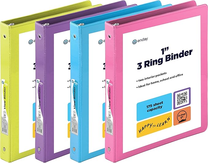 1 Inch 3 Ring Binder 1” Binder Clear View Cover by ENDAY