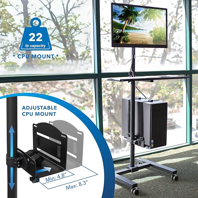 Mount-It! Rolling Computer Cart on Wheels, Mobile Desk Workstation - Image 8