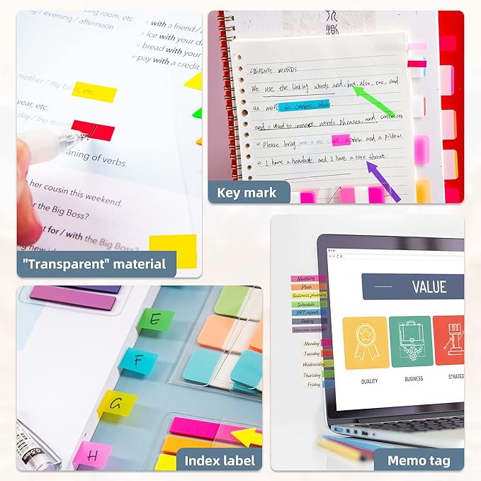 Golcellia Sticky Book Index Tabs, Page Tabs Markers, Sticky Notes Tabs 1272 - Image 7