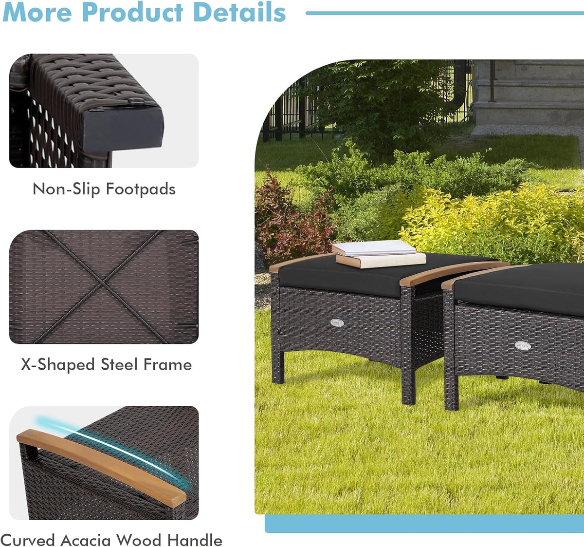 Tangkula 2 Piece Patio Rattan Ottomans