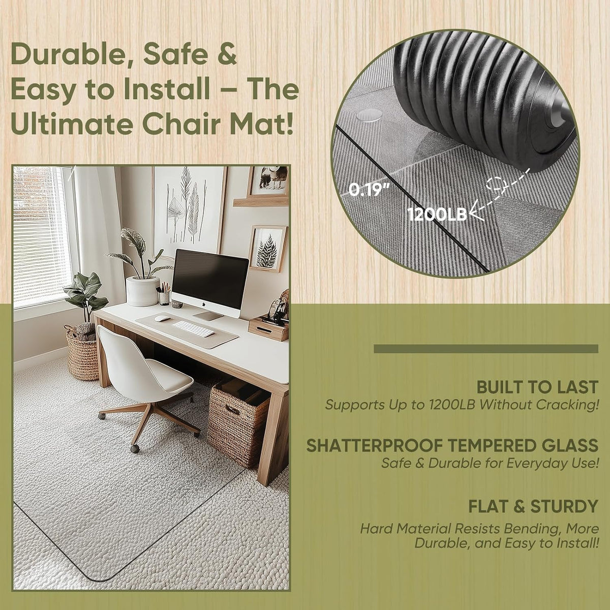 30"x55" Tempered Glass Chair Mat for Carpet & Hardwood Floors