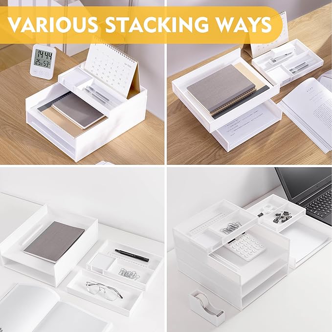 Eufrozy 3 Tier Stackable Letter Tray Paper Organizer, Cardboard Inbox, File - Image 6