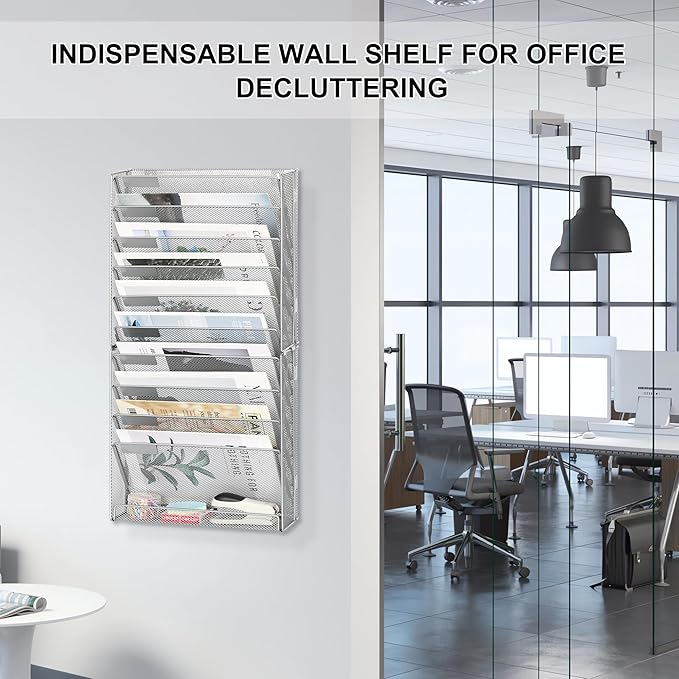 EasyPAG Wall File Holder 10 Tier Mesh Hanging Folder Organizer - Image 5