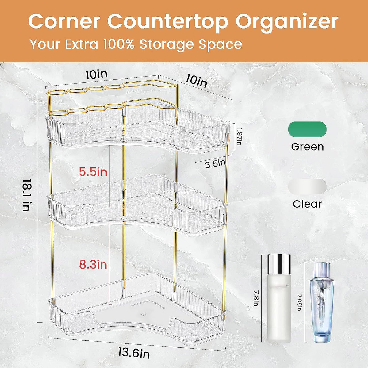 Makeup Organizer 3 Tier Bathroom Counter Organizer with Makeup Brush Holder