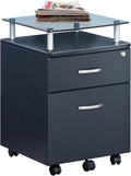 2‑Drawer Rolling File Cabinet with Lock, Glass Top,Fits Under‑Desk,Graphite | Rolling 2‑drawer file cabinet with lock, glass top, storage shelf, smooth wheels, under‑desk design work as a printer stand