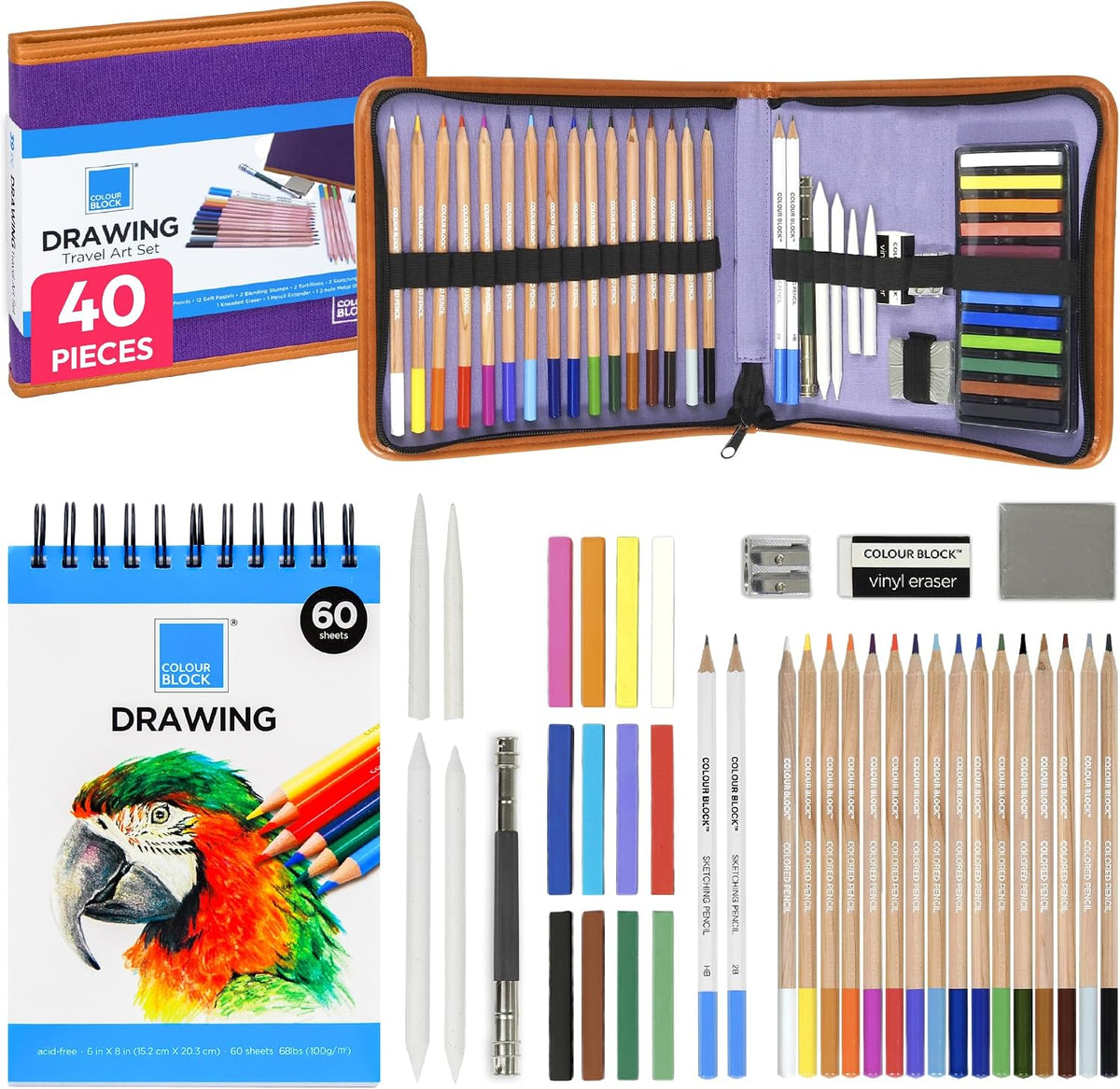 colour block 40-piece drawing travel art set –, main product view
