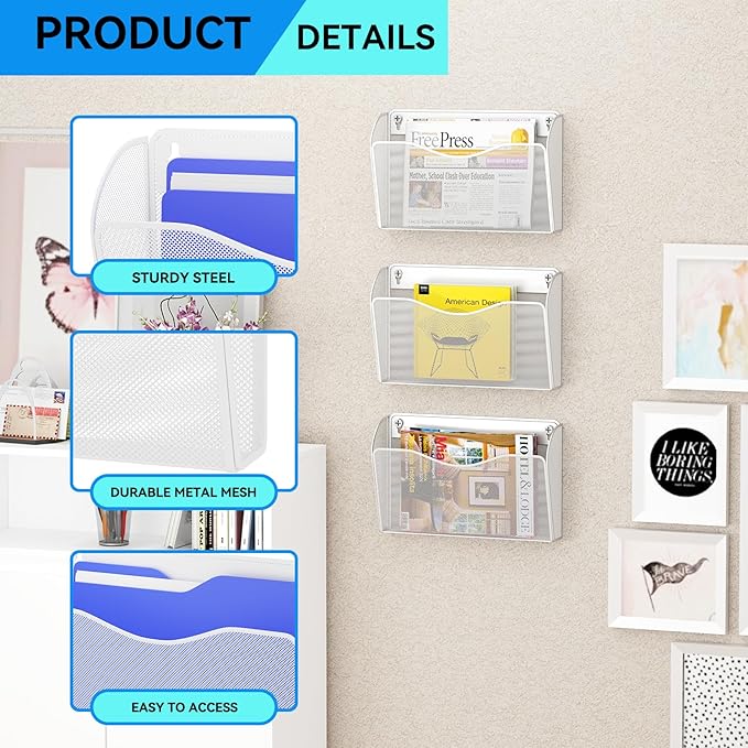 GDINDINFAN Single Pocket Wall File Holder, Mesh Hanging File Folder Paper - Image 4