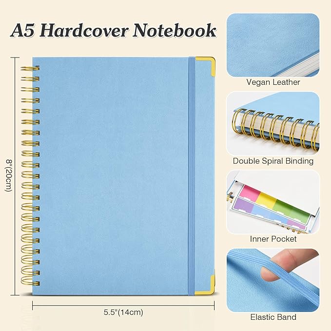 Bullet Dotted Journal Spiral Notebook, 300 Pages Leather Notebooks - Image 5