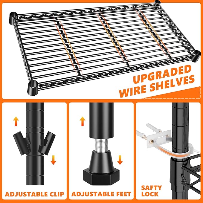 REIBII 1000LBS Wire Shelving Unit, 5 Tier Adjustable Metal Storage Shelves - Image 7