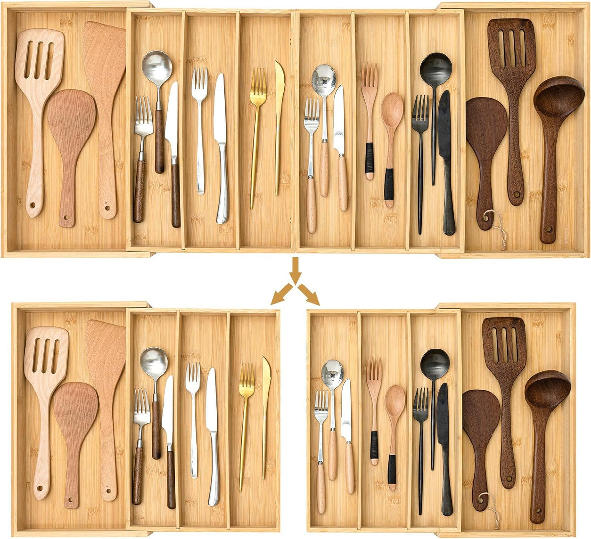 Kathfly Extra Large Drawer Organizer Kitchen Utensils Expandable 21.4 to 36 I...