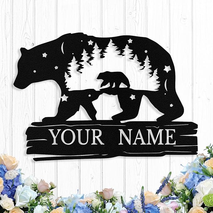 Custom Bear Metal Sign, Custom Bear Metal Wall Art Decor, Personalized Last by logo