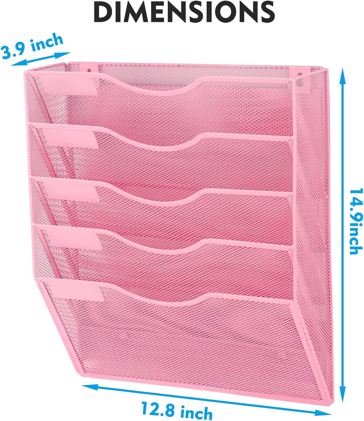 EASEPRES Magnetic 5 Pocket Mesh Hanging File Organizer, Wall Mounted Mail Pap...