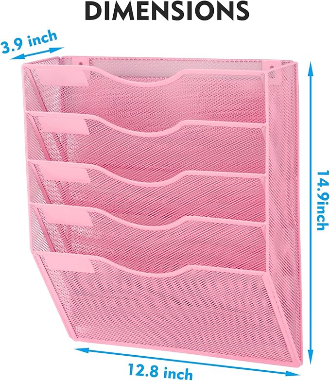 EASEPRES Magnetic 5 Pocket Mesh Hanging File Organizer, Wall Mounted Mail Paper - Image 3