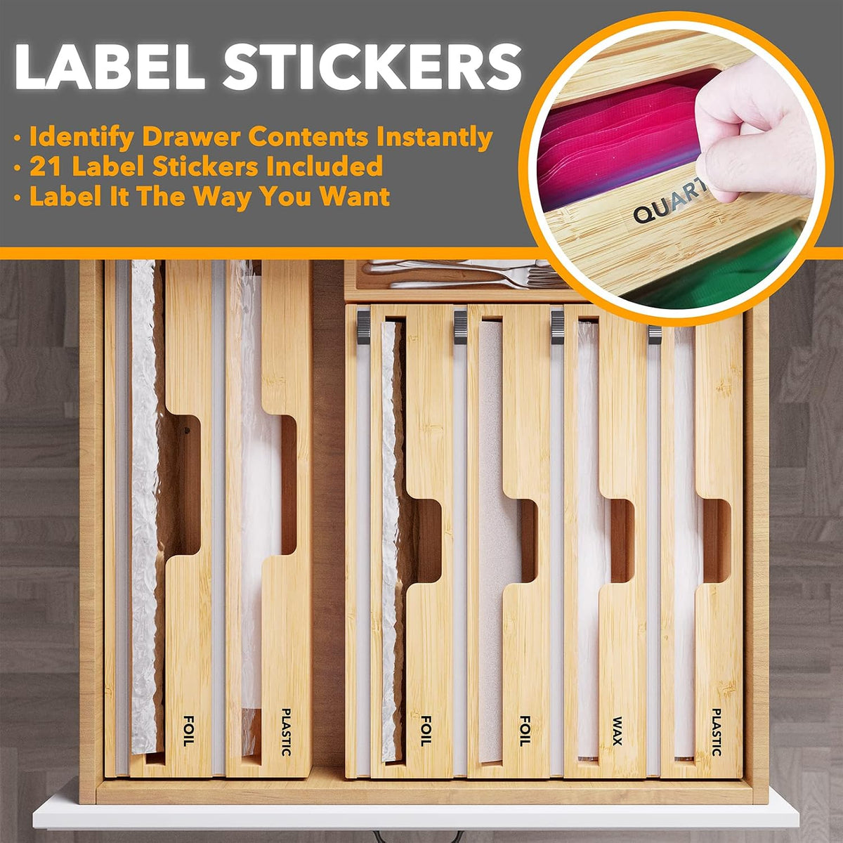 SpaceAid WrapNeat 4 in 1 Wrap Dispenser with Cutter and Labels, Plastic Wrap,...