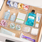 vtopmart 44 pcs clear plastic drawer organizers set on a desk or shelf
