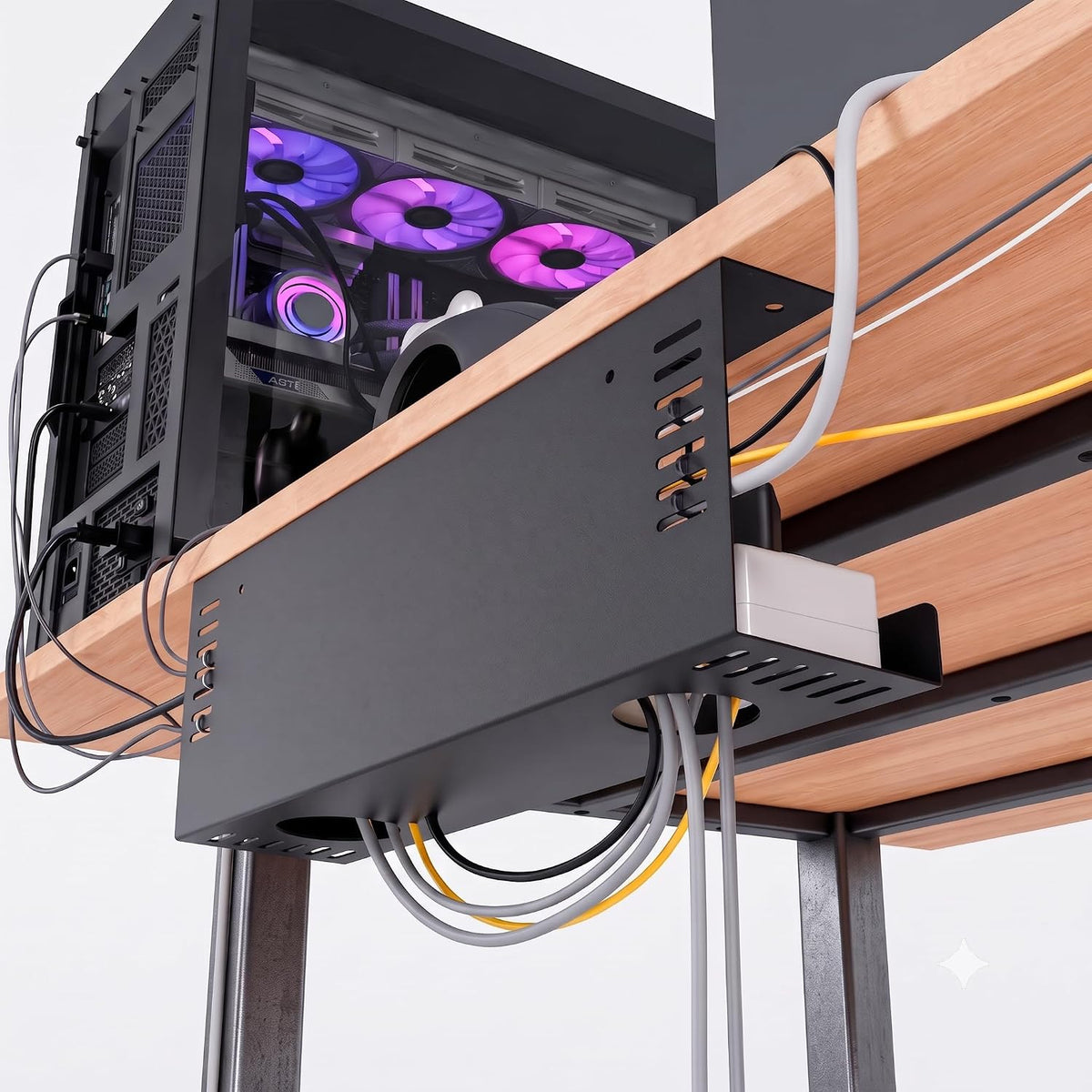 2 Pack Under Desk Cable Management Tray, 15.7 inch, Large, Black