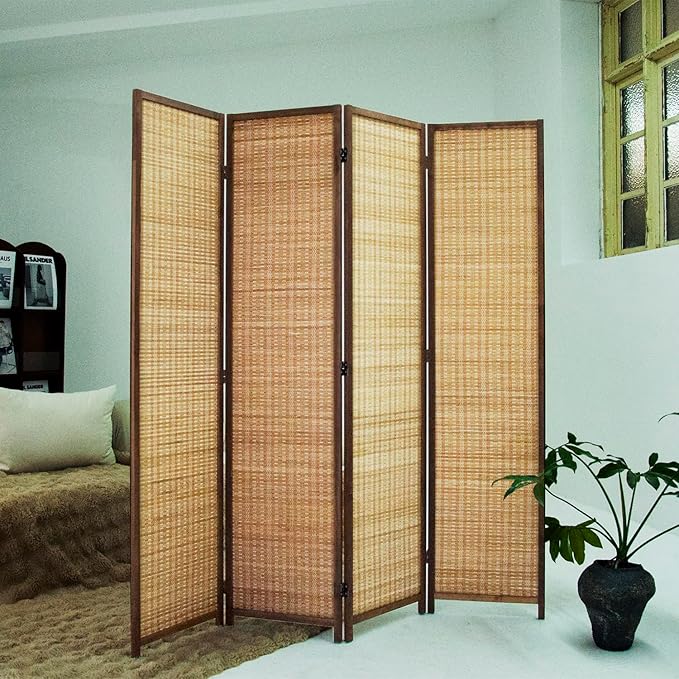 Loomveil 4 Panel Room Divider Folding Privacy Screen, 67 inch Bamboo Panel - Image 2