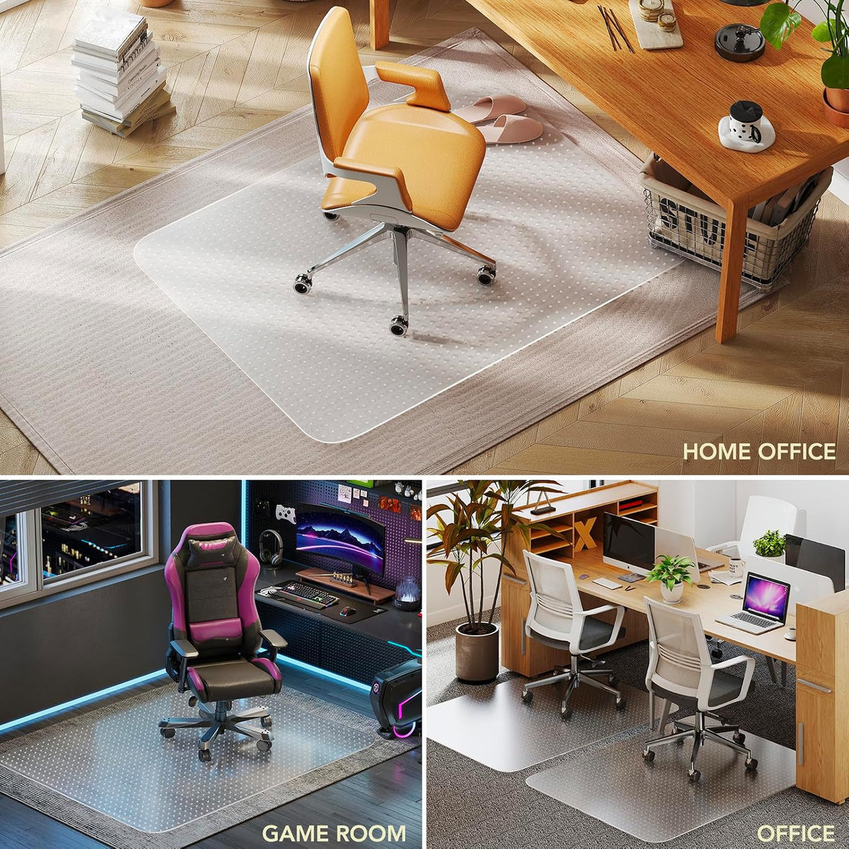 Office Chair Mat for Low Pile Carpet, 45" x 53" Clear Plastic