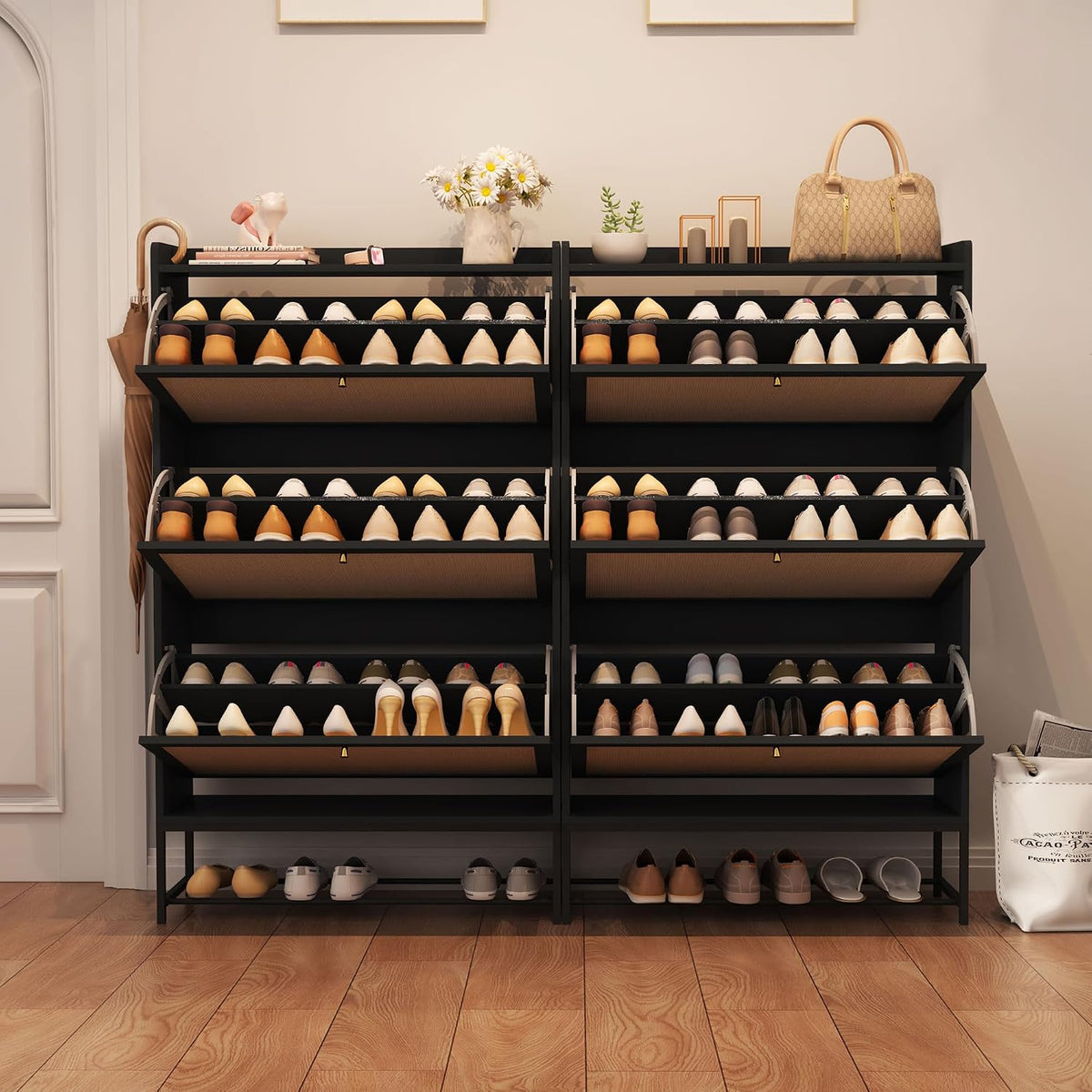 AVZEAR Shoe Cabinet, Shoe Cabinet Freestanding Tipping Bucket Shoe Rack Organ...
