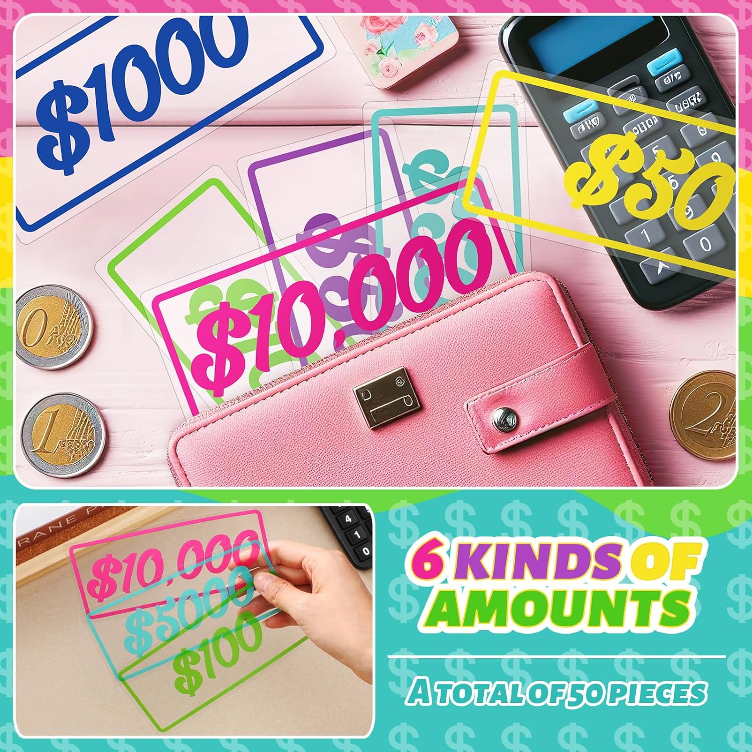 50 Pcs Cash Stuffing Placeholder for Envelopes Binder Pocket Cash Stuffing Placeholder Place Holder for 100 Envelopes Money Saving Challenge(Classic)
