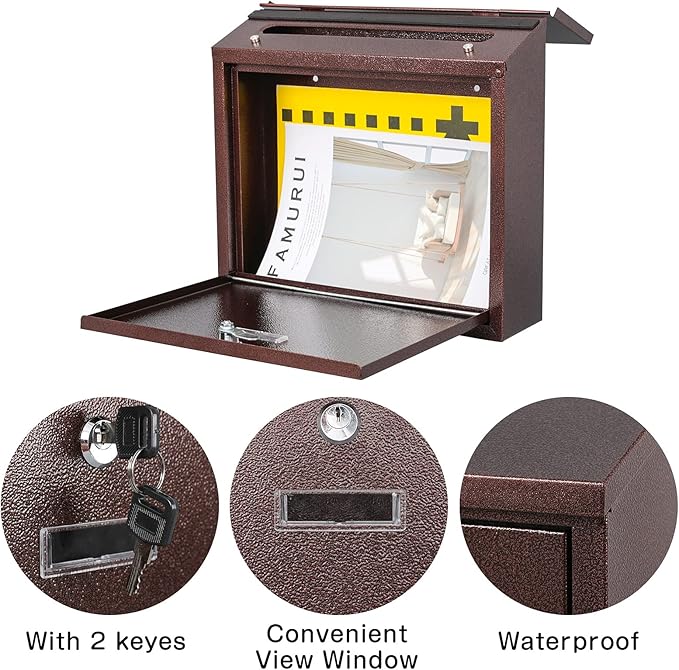 xydled Mail Boxes with Key Lock, Locking Mailbox Wall Mounted, Large Capacity - Image 4