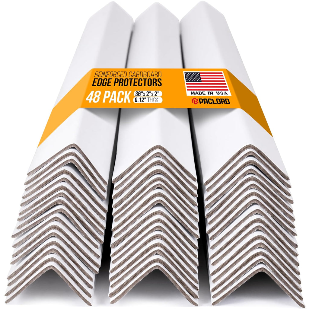 36" x 2" x 2" Reinforced Cardboard Edge Protectors, Pack of 48 | 0.12" Thick Medium-Duty Cardboard Corner Protectors for Shipping – American Quality V-Board Pallet Edge Protectors