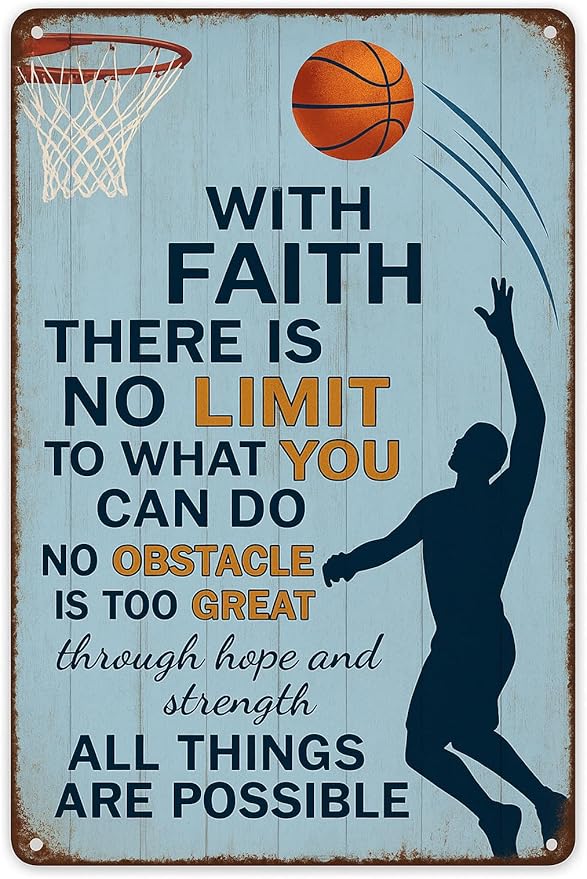 Vintage Christian Basketball Metal Sign – Faith Motivational Wall Art by SKYOCEAN