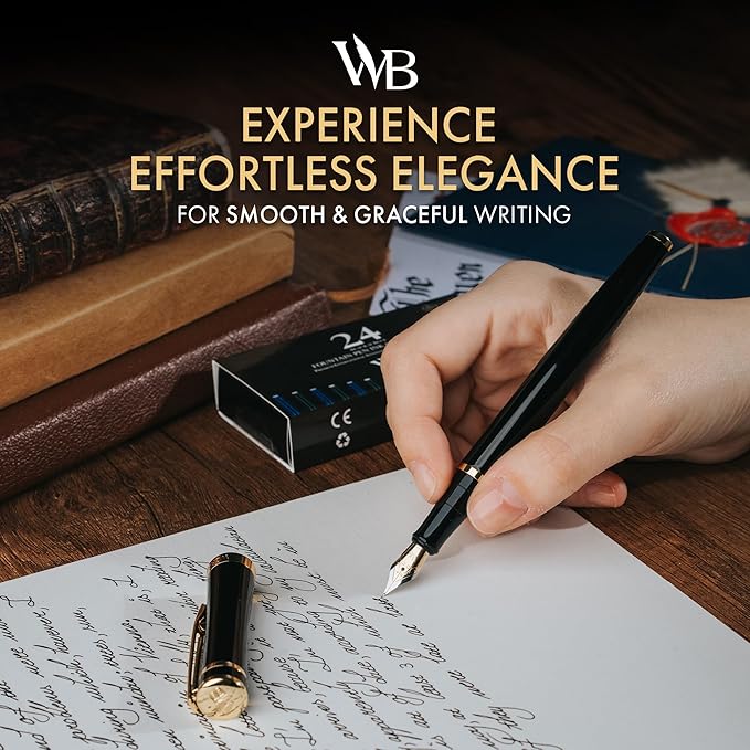Wordsworth & Black Fountain Pen Set, 18K Gilded Fine Nib, Includes 24 Pack Ink - Image 4