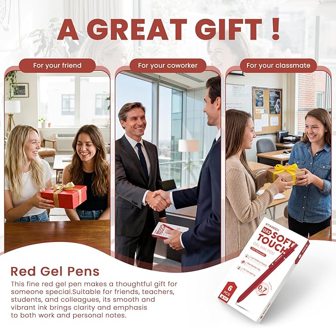 STAGEEK Red Gel Pens, Fine Point Retractable Smooth Writing Pens - Image 7