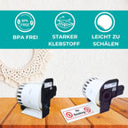 Double Dragon DK-22251 Continuous Labels Roll, 62mm(W) x 15.24m(L) | Red & Black Print on White | Compatible with Brother P-Touch QL-800, QL-810W, QL-820NWB | Comes with Holder (Pack of 10)
