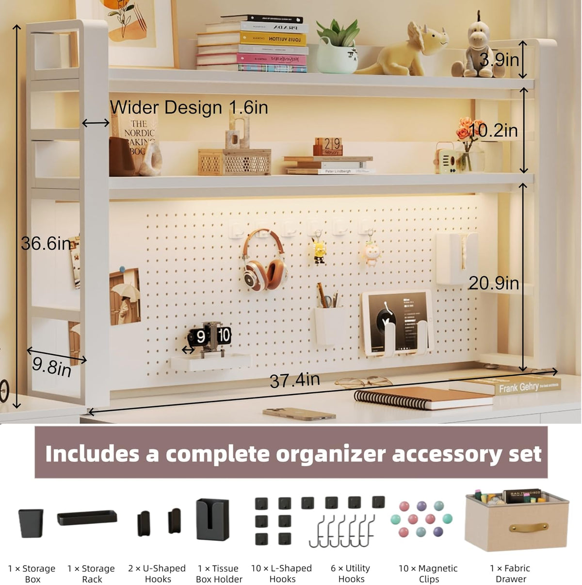 Desktop Hutch Bookshelf, 2-Tier Metal Desk Shelf for Top of Desk